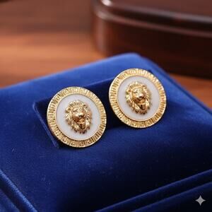 GORGEOUS Gold and Black Lion Head Earrings